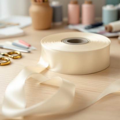 Satin Ribbon Double Face-Ivory #810- 3.8 cm Wide