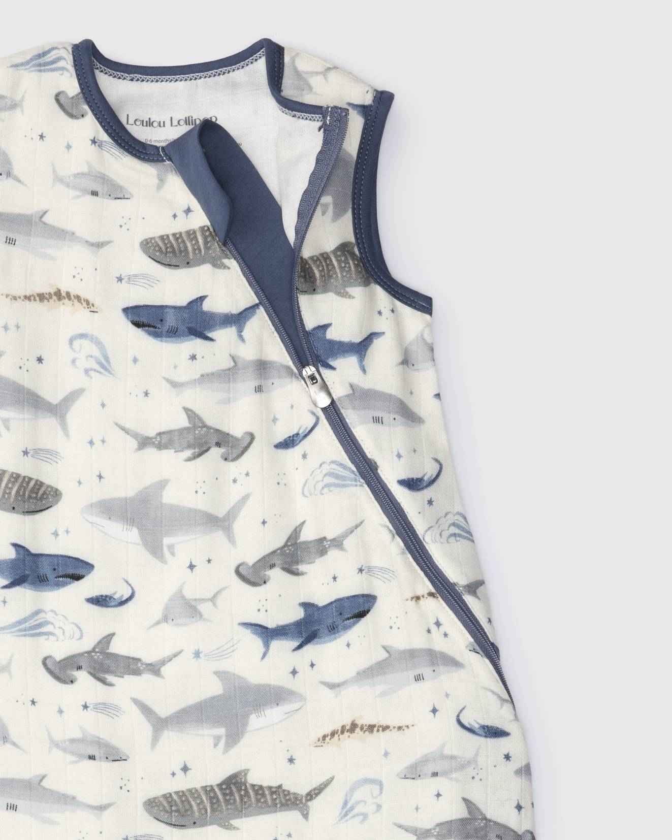 Baby Bamboo Muslin Sleep Sack 0.5 TOG - Smiley Sharks