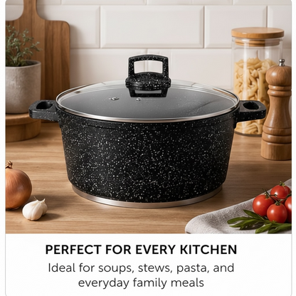 Die-Cast Granite Non-Stick Casserole Pot with Glass Lid — 26cm | 5.4L