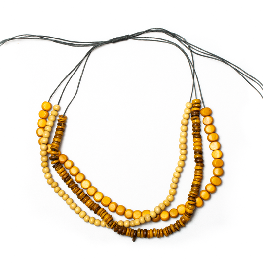 Triple Strand Mixed Wood Necklace