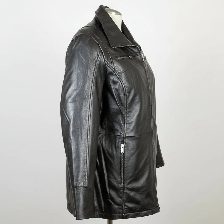 Classic Women's Mid-Length Lamb Leather Jacket