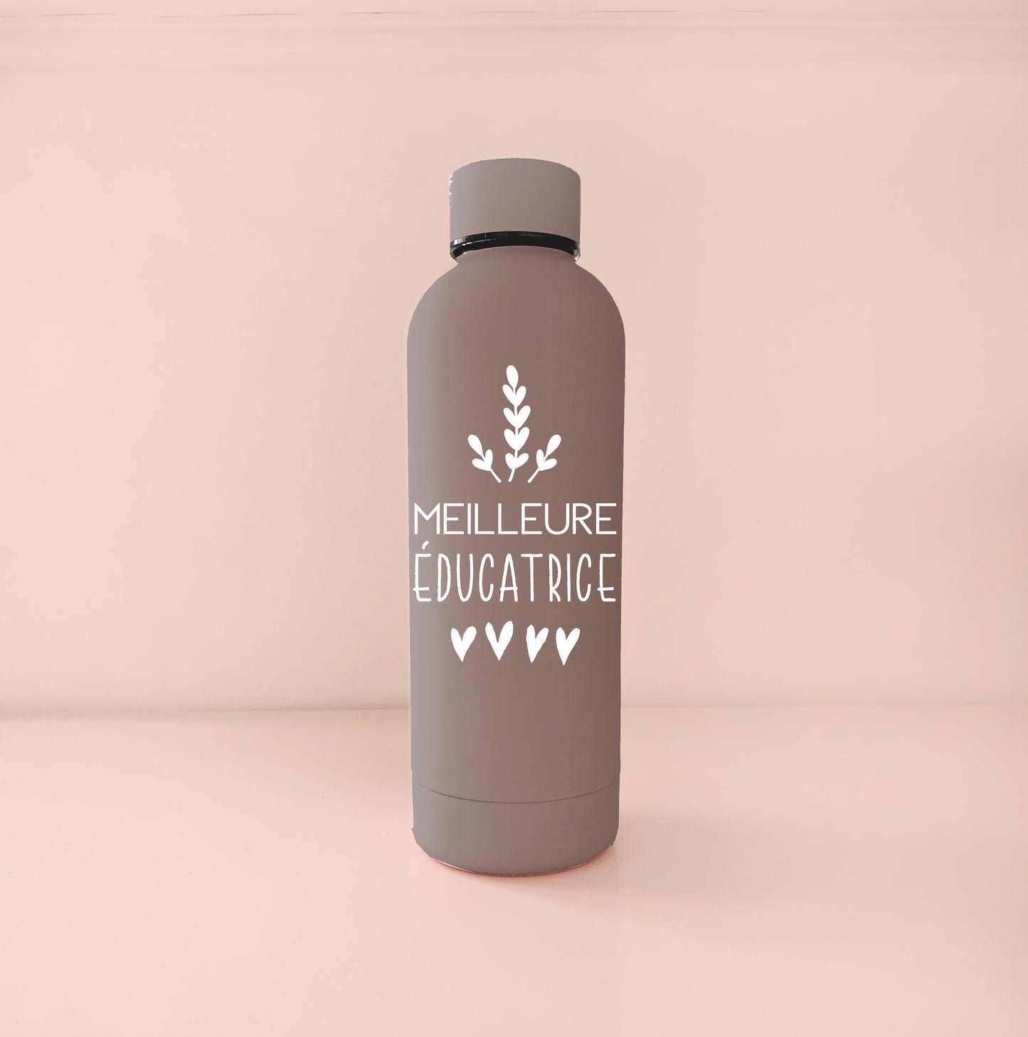 Bouteille isotherme brun café - Meilleure prof ou éducatrice - blanc