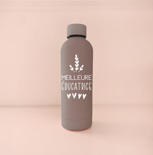 Bouteille isotherme brun café - Meilleure prof ou éducatrice - blanc