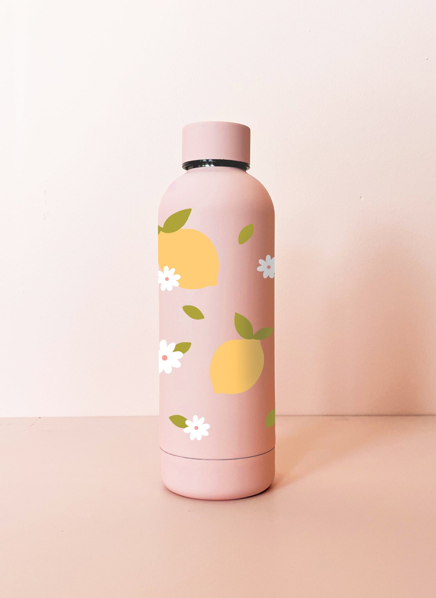 Edelstahlflasche 17oz – Hellrosa Zitronen