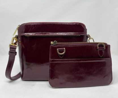 Petit Sac à Bandoulière en Cuir Rouge bordeaux vernis , Brigitte