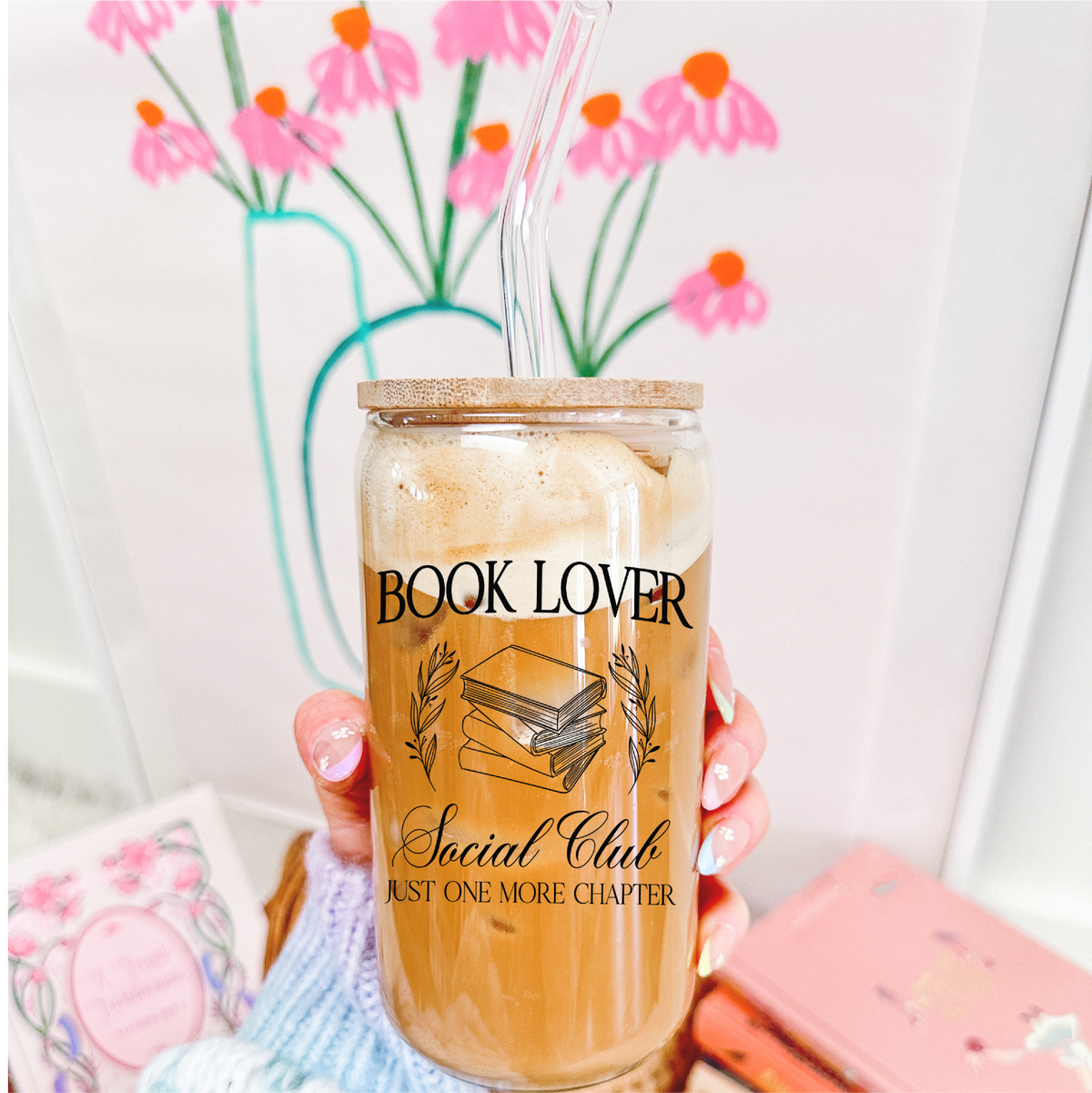 Book Lover Social Club Glass Can with Bamboo Lid | Bookish