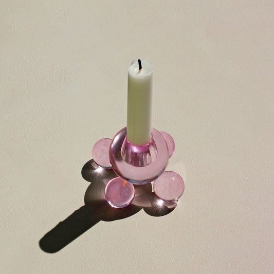 Kerzenhalter Kugel - Pinker Kristallglas-Sockel