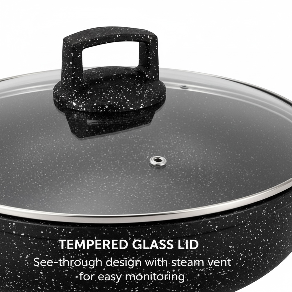 Die-Cast Granite Non-Stick Casserole Pot with Glass Lid — 26cm | 5.4L