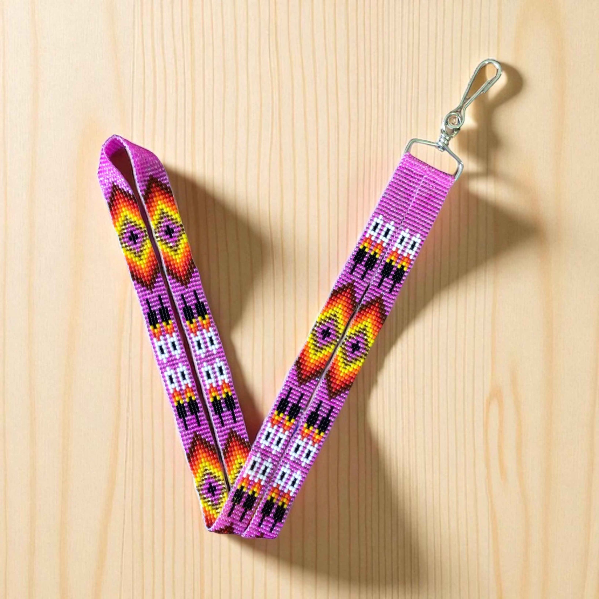 Pink Native Beaded Lanyard