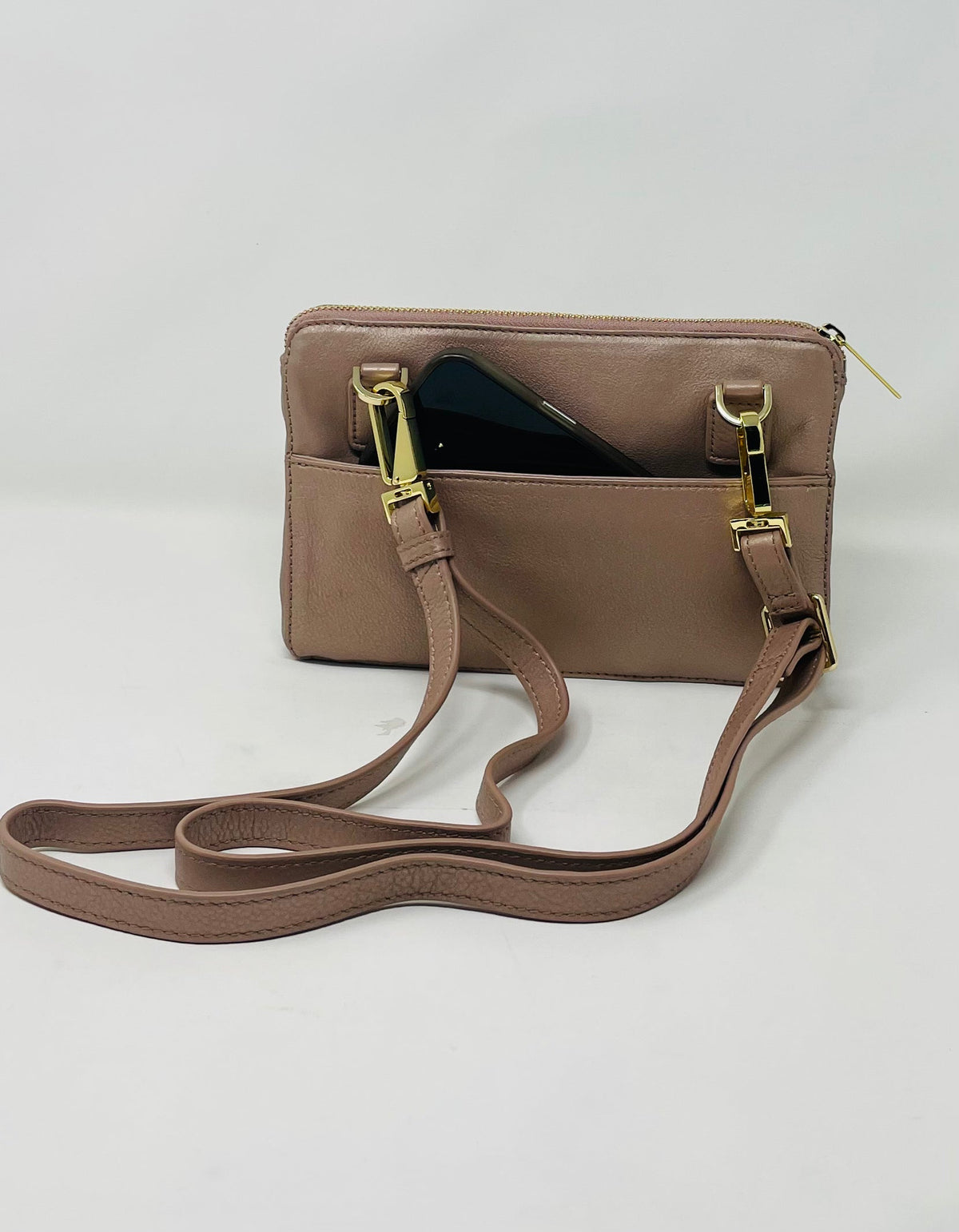 Petit Sac à Main-Portefeuille en Cuir Véritable Rose Platine, Carmen