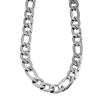 CHAPORA Silver (White Gold): Textured Cuban-Link Chunky Chain Necklace for Men & Women