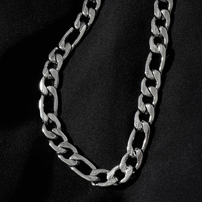 CHAPORA Silver (White Gold): Textured Cuban-Link Chunky Chain Necklace for Men & Women
