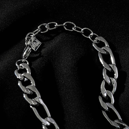 CHAPORA Silver (White Gold): Textured Cuban-Link Chunky Chain Necklace for Men & Women