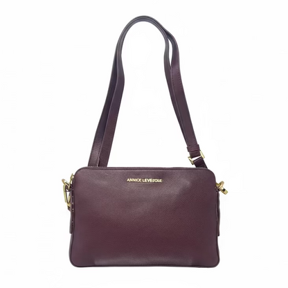 Sac à main en cuir, deux en un, Aubergine, Clarence Moyen