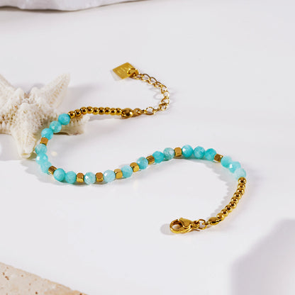 CLEMENTINA Gold: Amazonite Stones & Gold Beaded Bracelet
