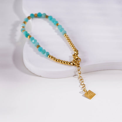 CLEMENTINA Gold: Amazonite Stones & Gold Beaded Bracelet