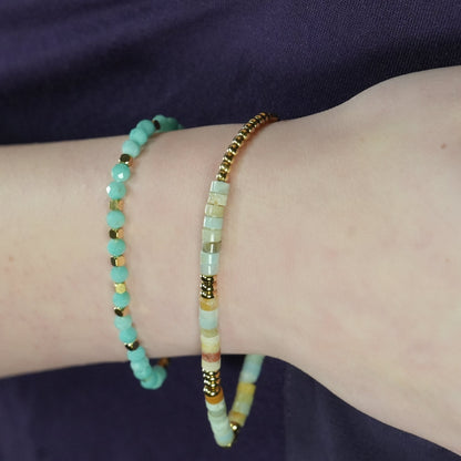 CLEMENTINA Gold: Amazonite Stones & Gold Beaded Bracelet