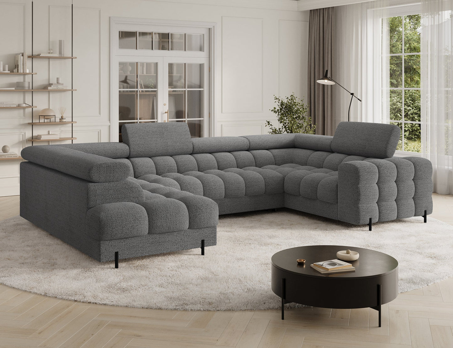 Fectory Sektional Schlafsofa mit Chaiselongue – Grau