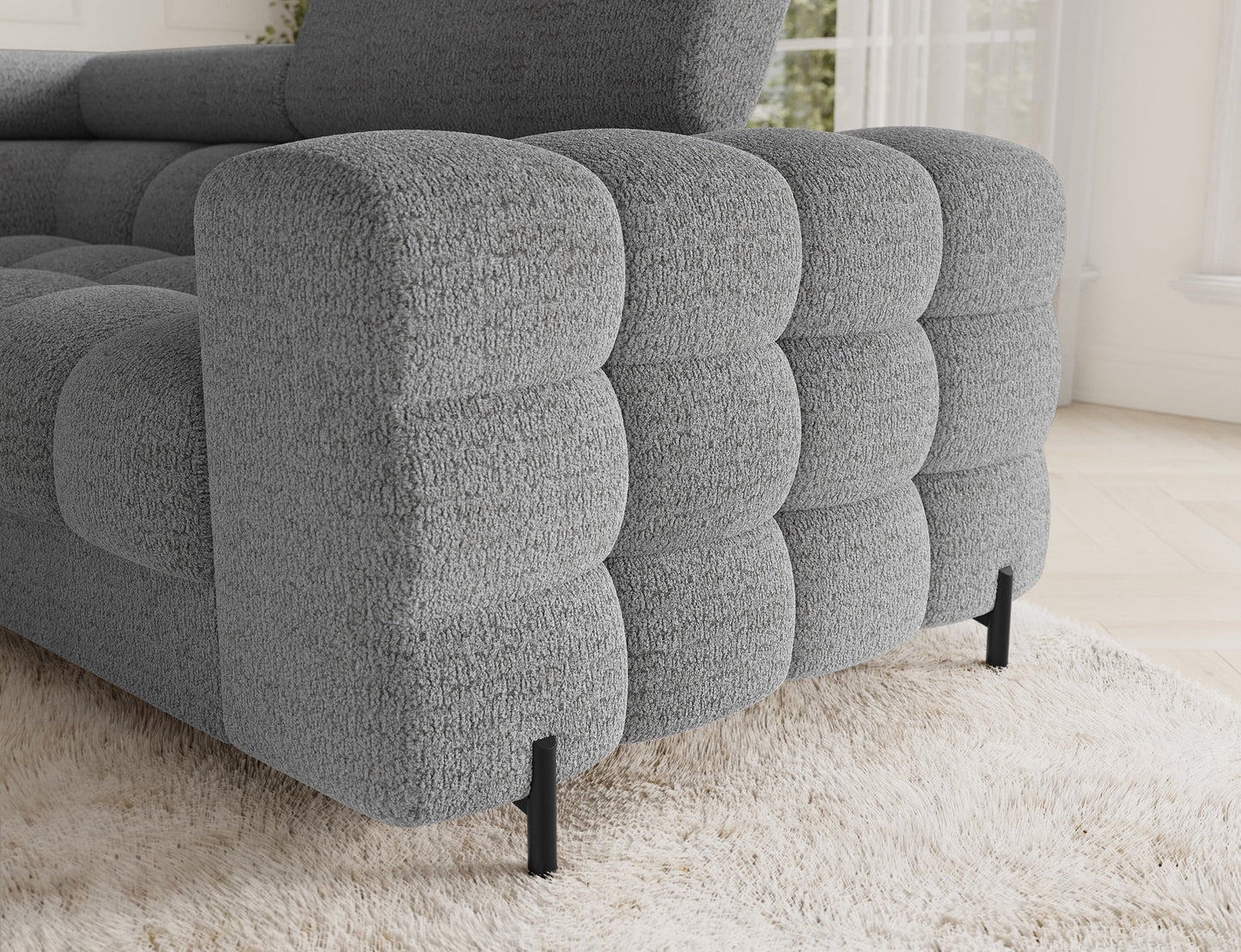 Fectory Sektional Schlafsofa mit Chaiselongue – Grau