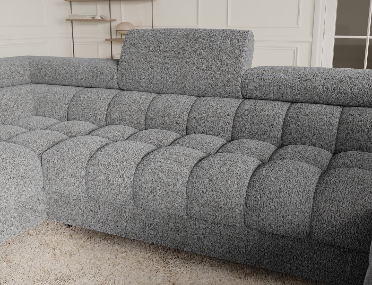 Fectory Sektional Schlafsofa mit Chaiselongue – Grau