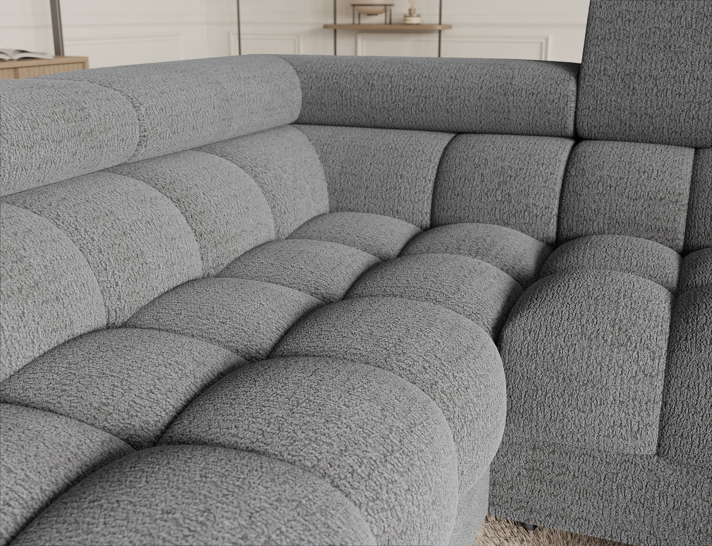 Fectory Sektional Schlafsofa mit Chaiselongue – Grau