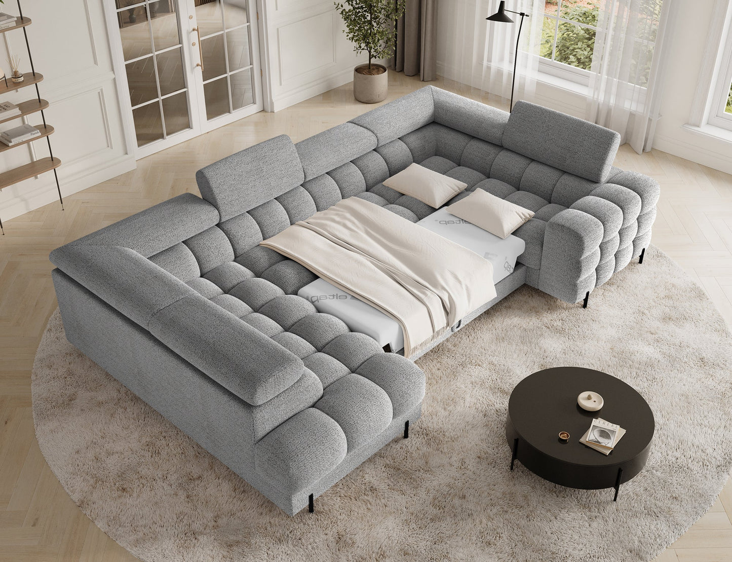Fectory Sektional Schlafsofa mit Chaiselongue – Grau