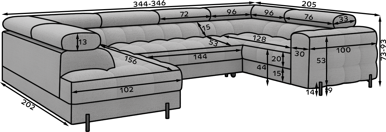 Fectory Sektional Schlafsofa mit Chaiselongue – Grau