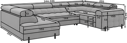 Fectory Sektional Schlafsofa mit Chaiselongue – Grau