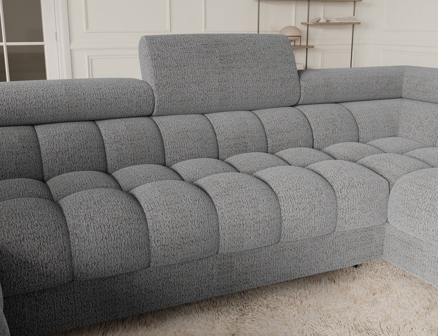 Fectory Sektional Schlafsofa mit Chaiselongue – Grau