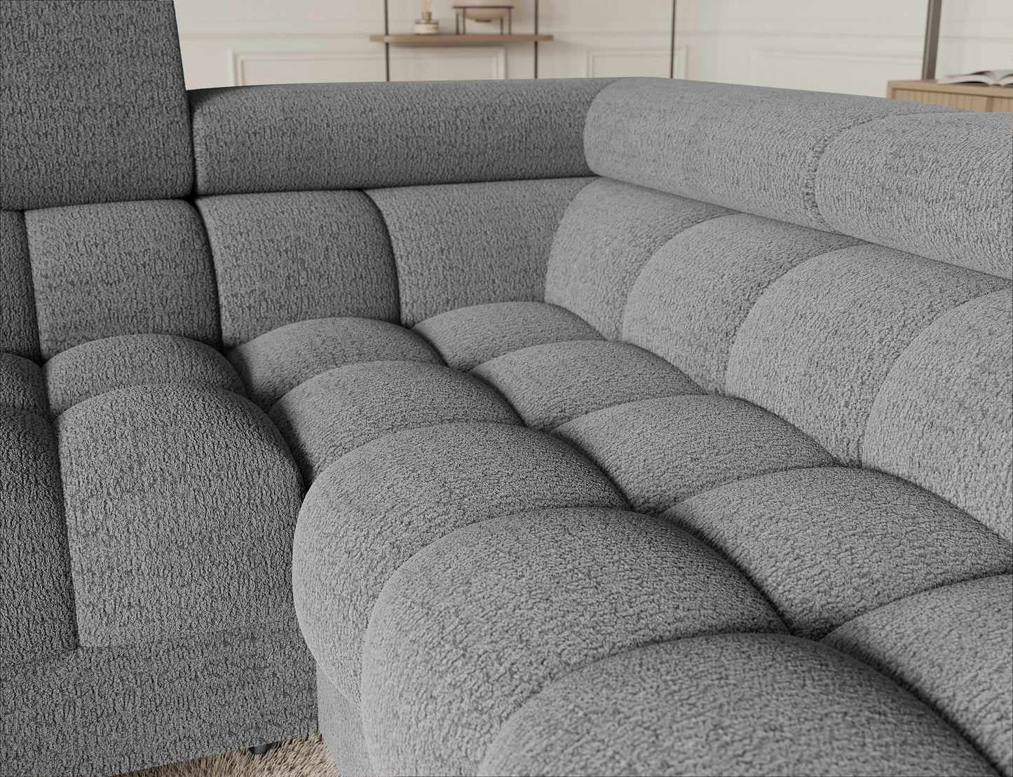 Fectory Sektional Schlafsofa mit Chaiselongue – Grau