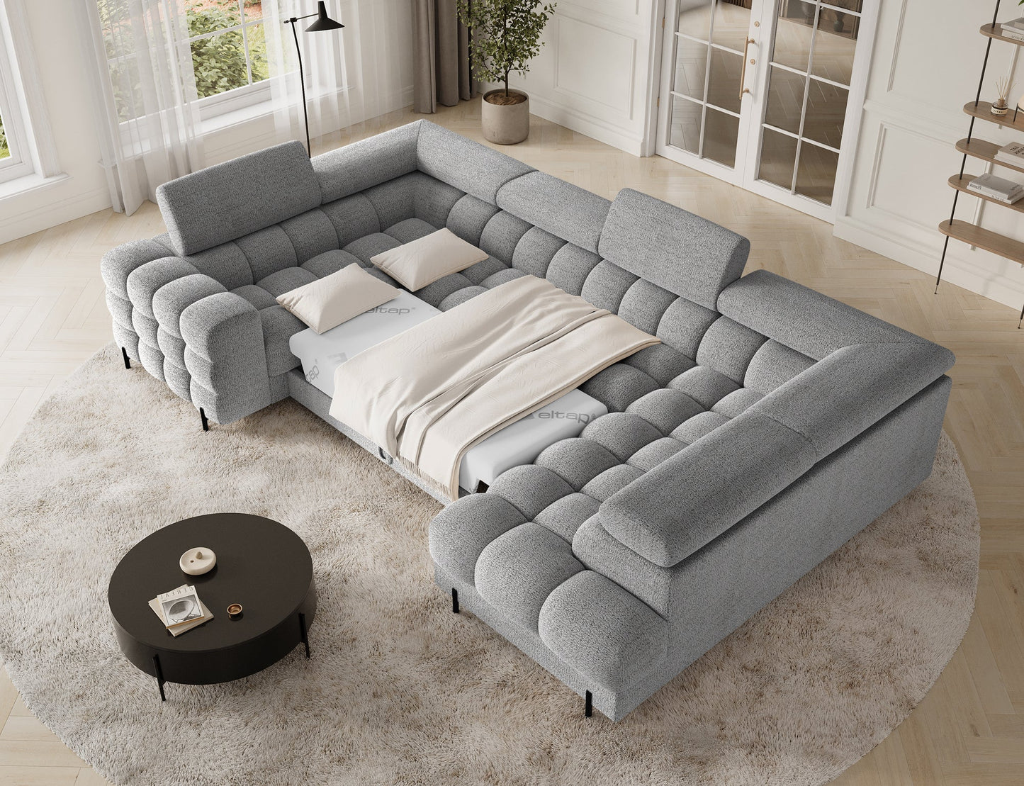 Fectory Sektional Schlafsofa mit Chaiselongue – Grau