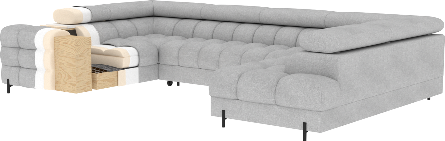 Fectory Sektional Schlafsofa mit Chaiselongue – Grau