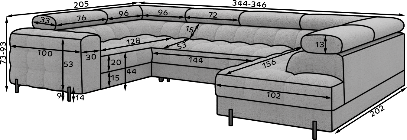 Fectory Sektional Schlafsofa mit Chaiselongue – Grau