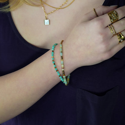 CLEMENTINA Gold: Amazonite Stones & Gold Beaded Bracelet