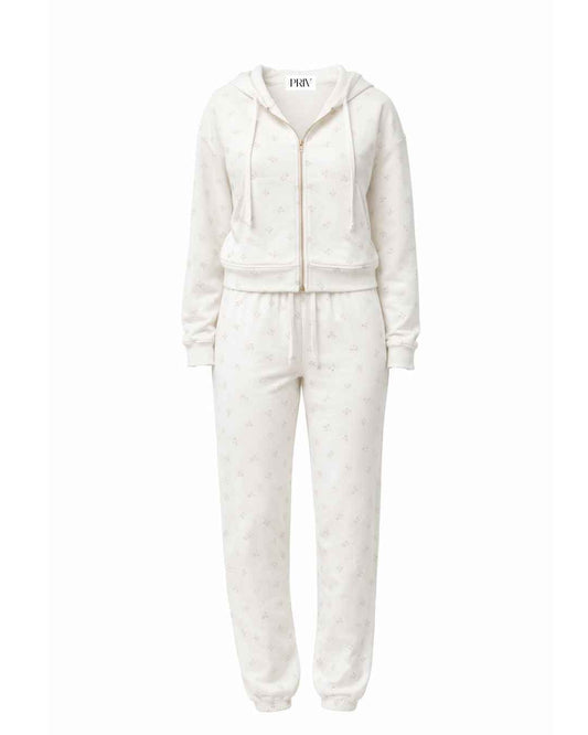 Camille – Cotton Signature Print Zip Hoodie & Jogger Leisure Set 2PC In Floral