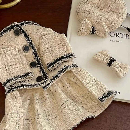 French Vanilla Soft Dog Skirt Set | Outfit with Hat and Bow