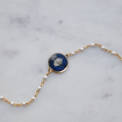 Bracelet Céleste - gypsophile - rond et chaine blanche