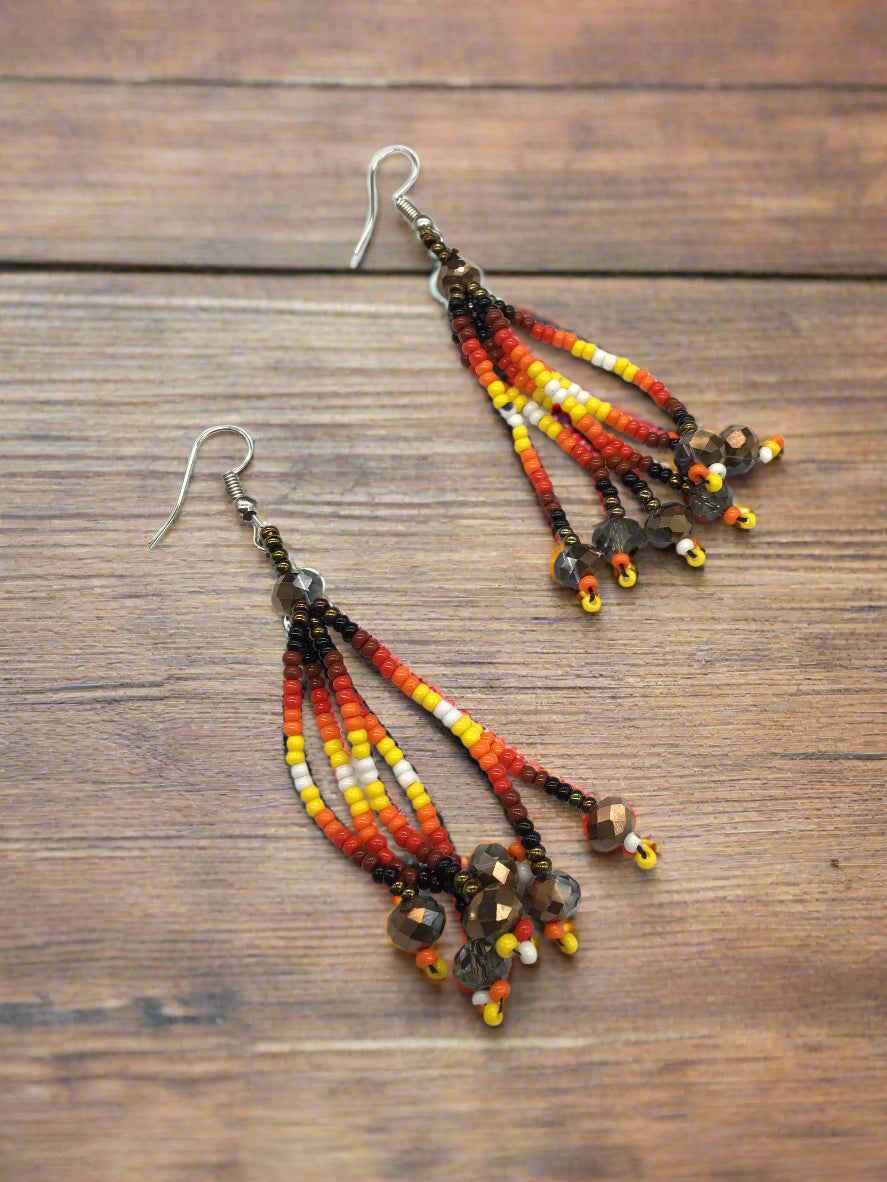 Iron Grey Six-Strand Beaded Cascade Earrings