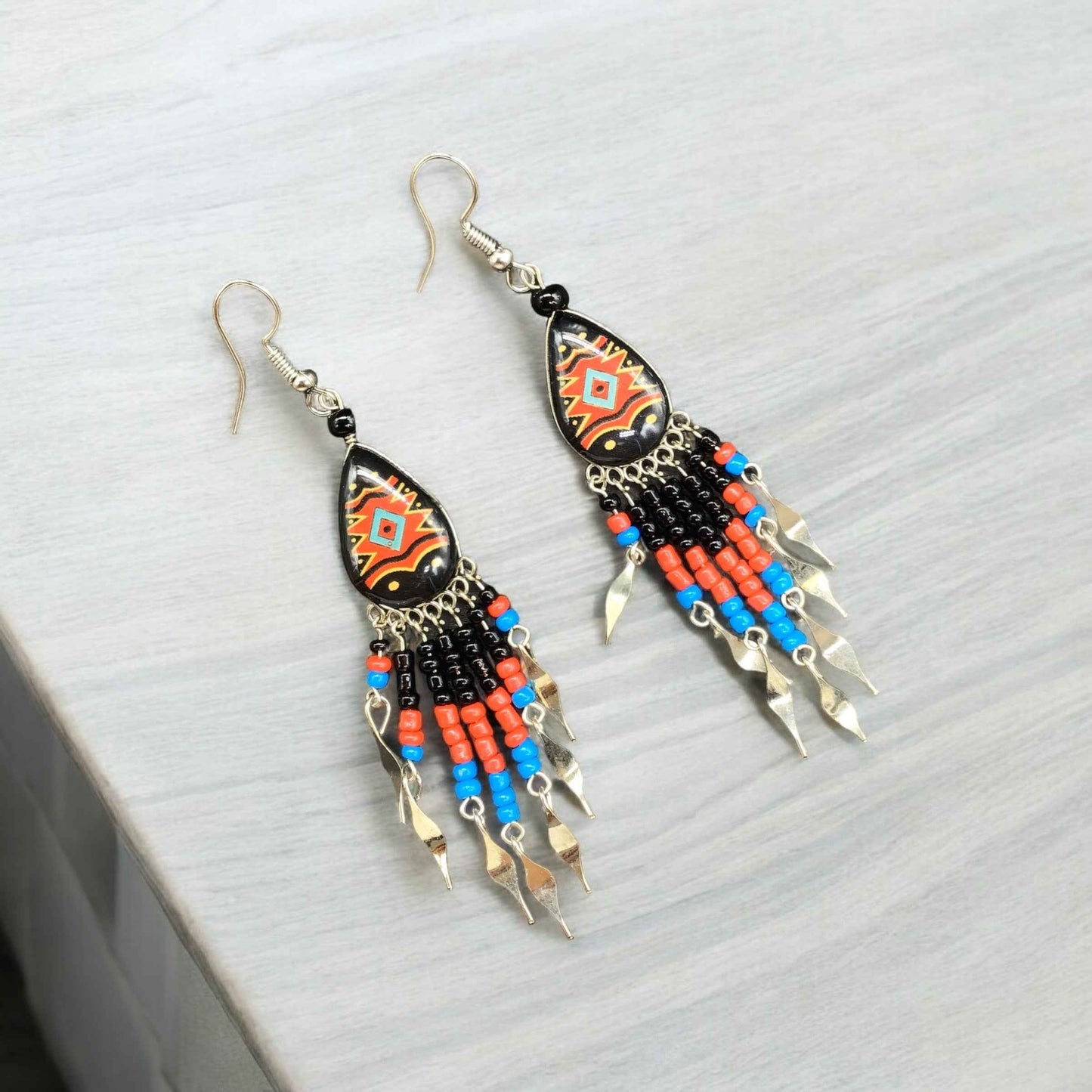 OldTribes™ Small Sized Southwestern Black and Red Teardrop Earrings