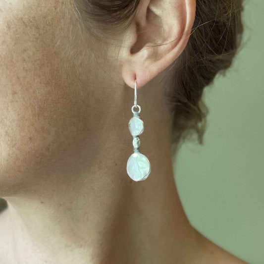 Double Beaten Disc Earrings In Silver Plate