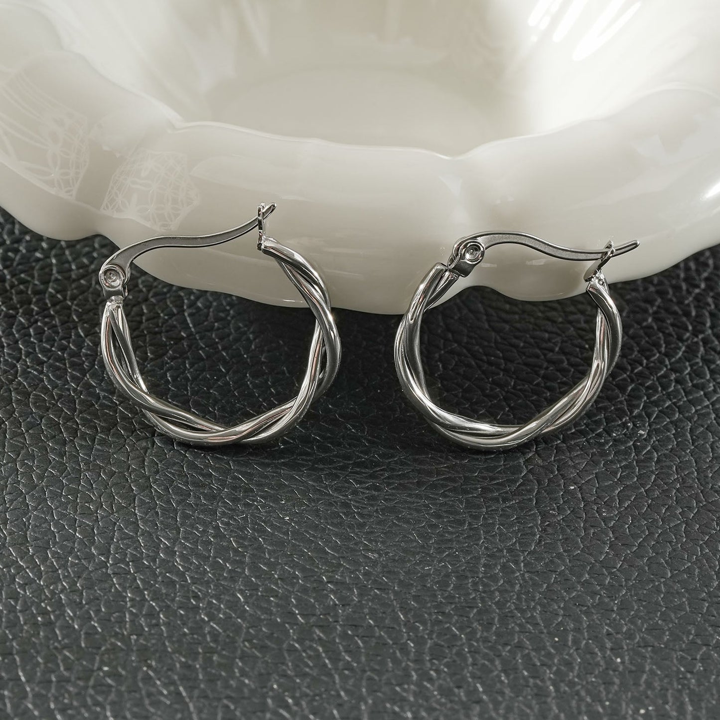 CARLOTA Silver (White Gold): Twisted Metal Strands Hoop Earrings