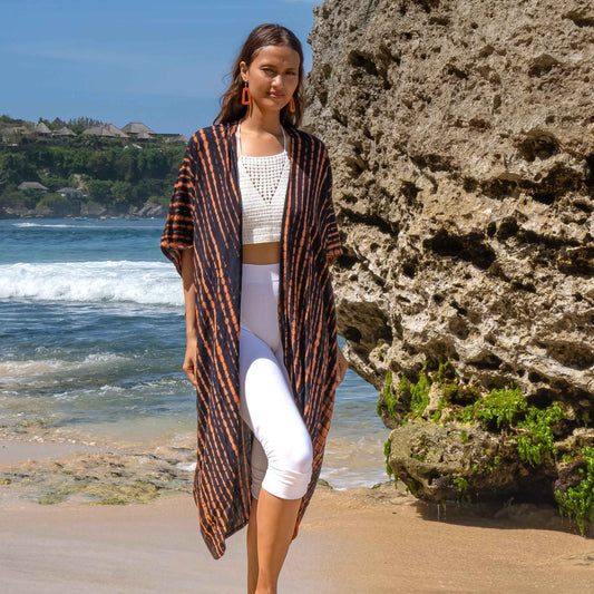 Long Kimono In Orange & Black Tie Dye