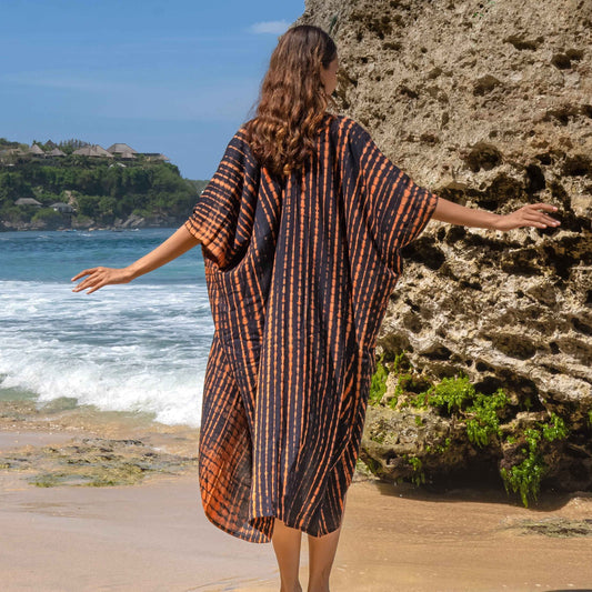 Long Kimono In Orange & Black Tie Dye