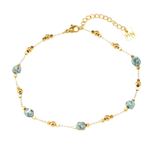 GIROC Gold: Link-Chain, Gold Beads & African Turquoise Natural Stones Bracelet
