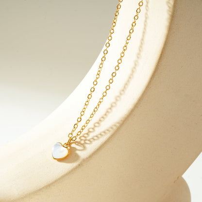 KOKAM Gold: Dainty Chain Necklace with Mini Shell-Encased Heart Charm Pendant — A Little Love to Hold Close