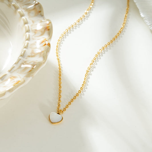 KOKAM Gold: Dainty Chain Necklace with Mini Shell-Encased Heart Charm Pendant — A Little Love to Hold Close