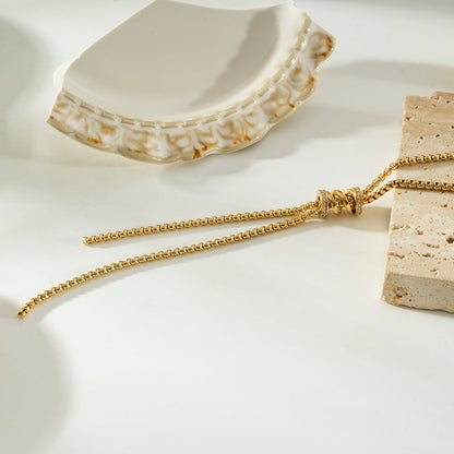MAHANA Gold: Lariat Necklace with Sliding Bead & Tassel Drop – Modern Minimal Statement