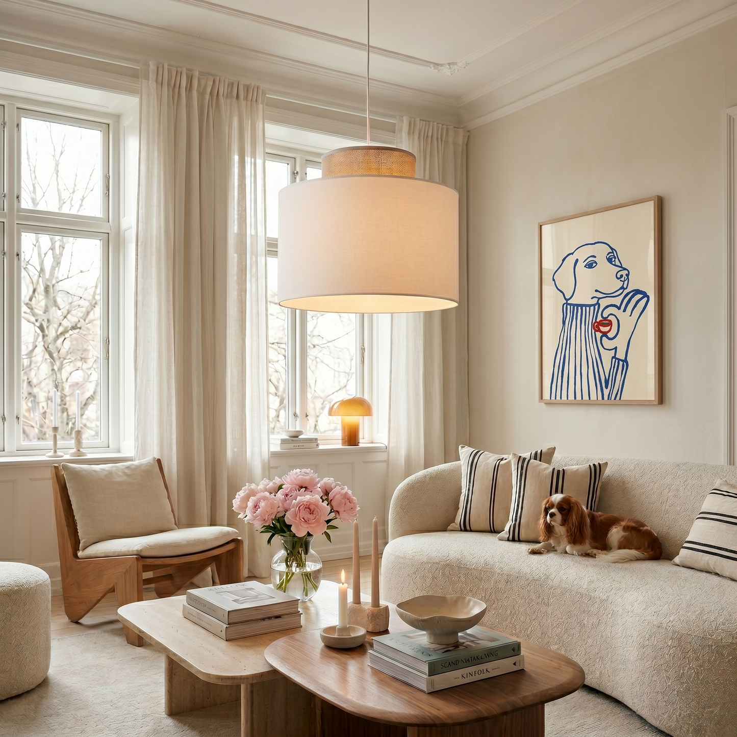 Duo White Jute Skandinavische Pendelleuchte für Kücheninsel, Esszimmer & Natürliche Innenräume