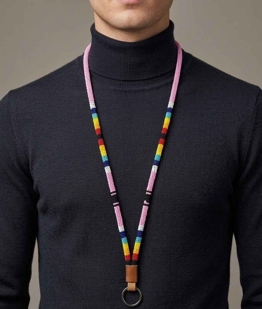 Round Beaded Lanyard(Pink)