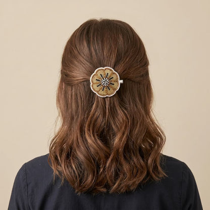 Golden Beaded Flower Barrette